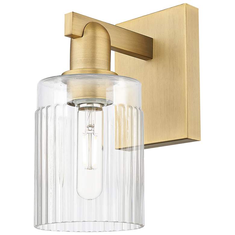 Image 1 Arcadia Hadley 11" High Brushed Brass Sconce With Clear Shade