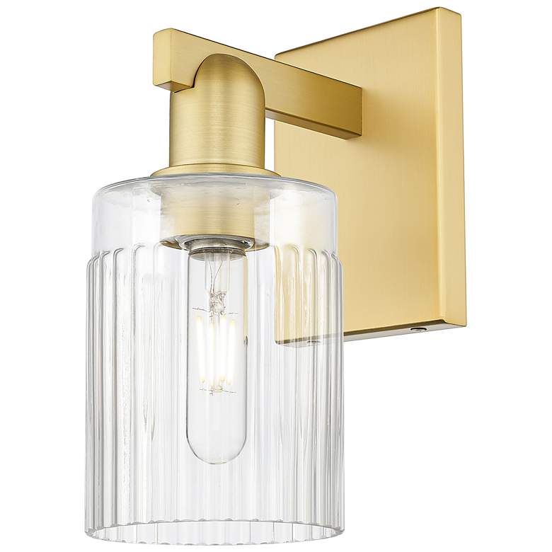 Image 1 Arcadia Hadley 11" High Satin Gold Sconce With Clear Shade