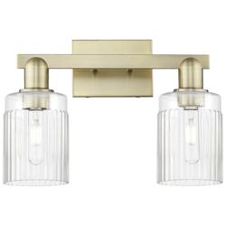 Arcadia Hadley 16"W 2 Light Antique Brass Bath Light With Clear Shade