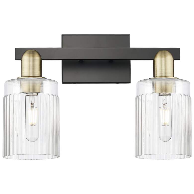 Image 1 Arcadia Hadley 16"W 2 Light Black And Brass Bath Light w/ Clear Shade