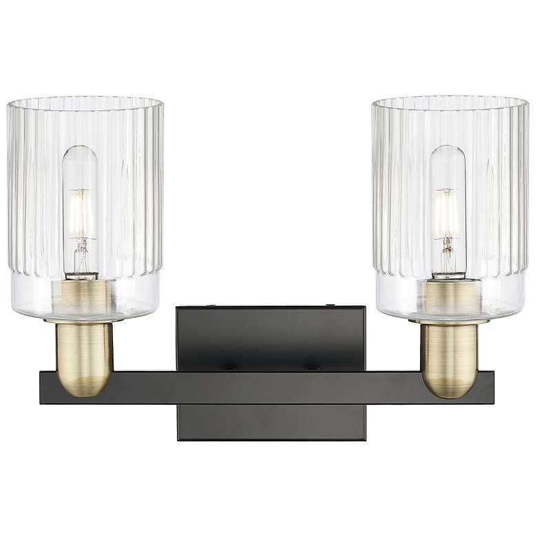 Image 2 Arcadia Hadley 16"W 2 Light Black And Brass Bath Light w/ Clear Shade more views