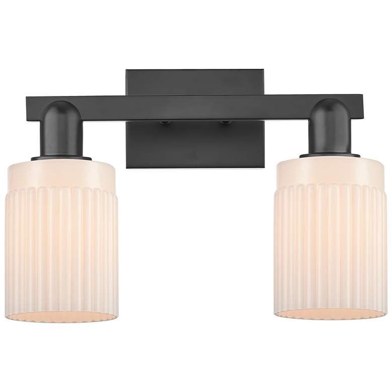 Image 1 Arcadia Hadley 16"W 2 Light Black Vanity Light w/ Matte White Shade
