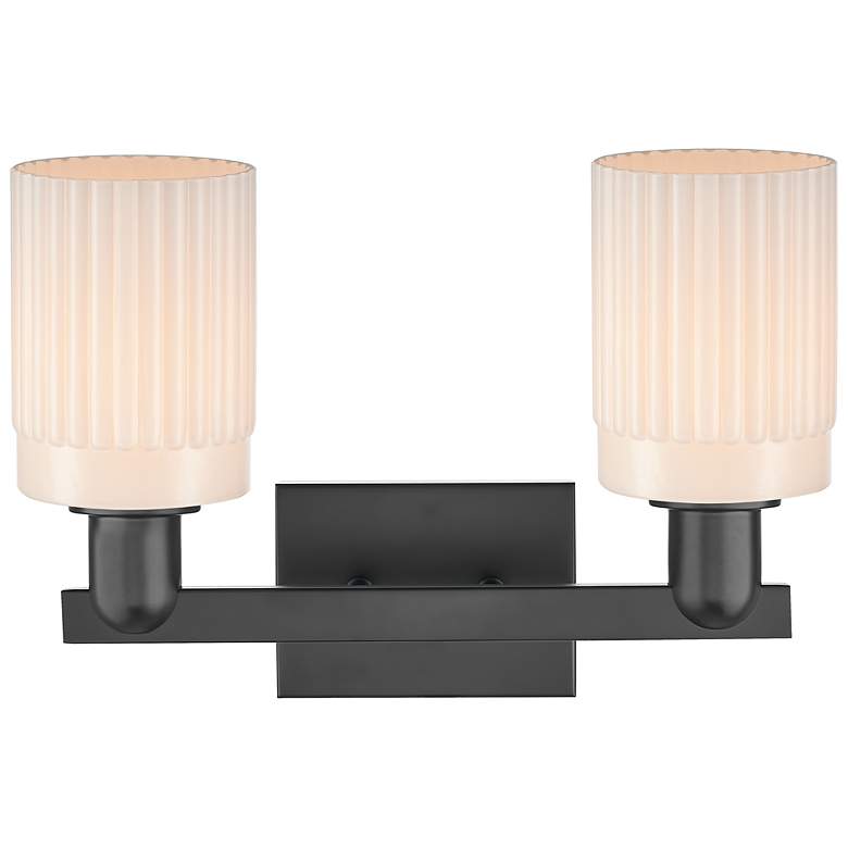 Image 2 Arcadia Hadley 16"W 2 Light Black Vanity Light w/ Matte White Shade more views