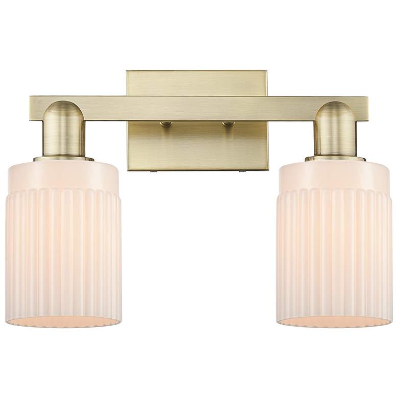 Image 1 Arcadia Hadley 16"W 2 Light Brass Vanity Light With Matte White Shade