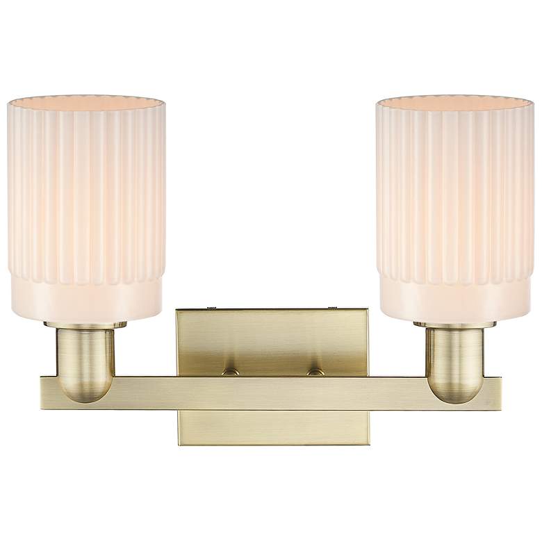 Image 2 Arcadia Hadley 16"W 2 Light Brass Vanity Light With Matte White Shade more views