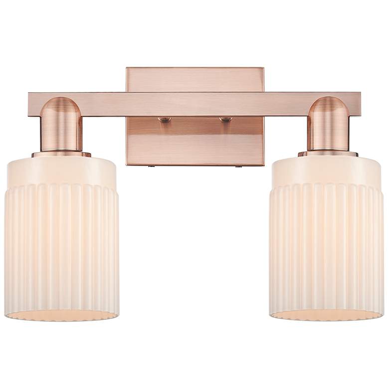 Image 1 Arcadia Hadley 16"W 2 Light Copper Vanity Light With Matte White Shade