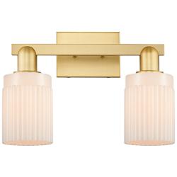 Arcadia Hadley 16"W 2 Light Gold Vanity Light w/ Matte White Shade