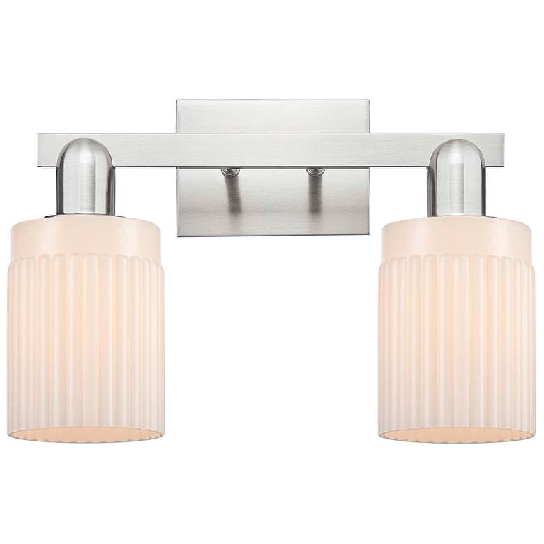 Image 1 Arcadia Hadley 16"W 2 Light Nickel Bath Light w/ Matte White Shade