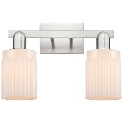 Arcadia Hadley 16"W 2 Light Nickel Bath Light w/ Matte White Shade