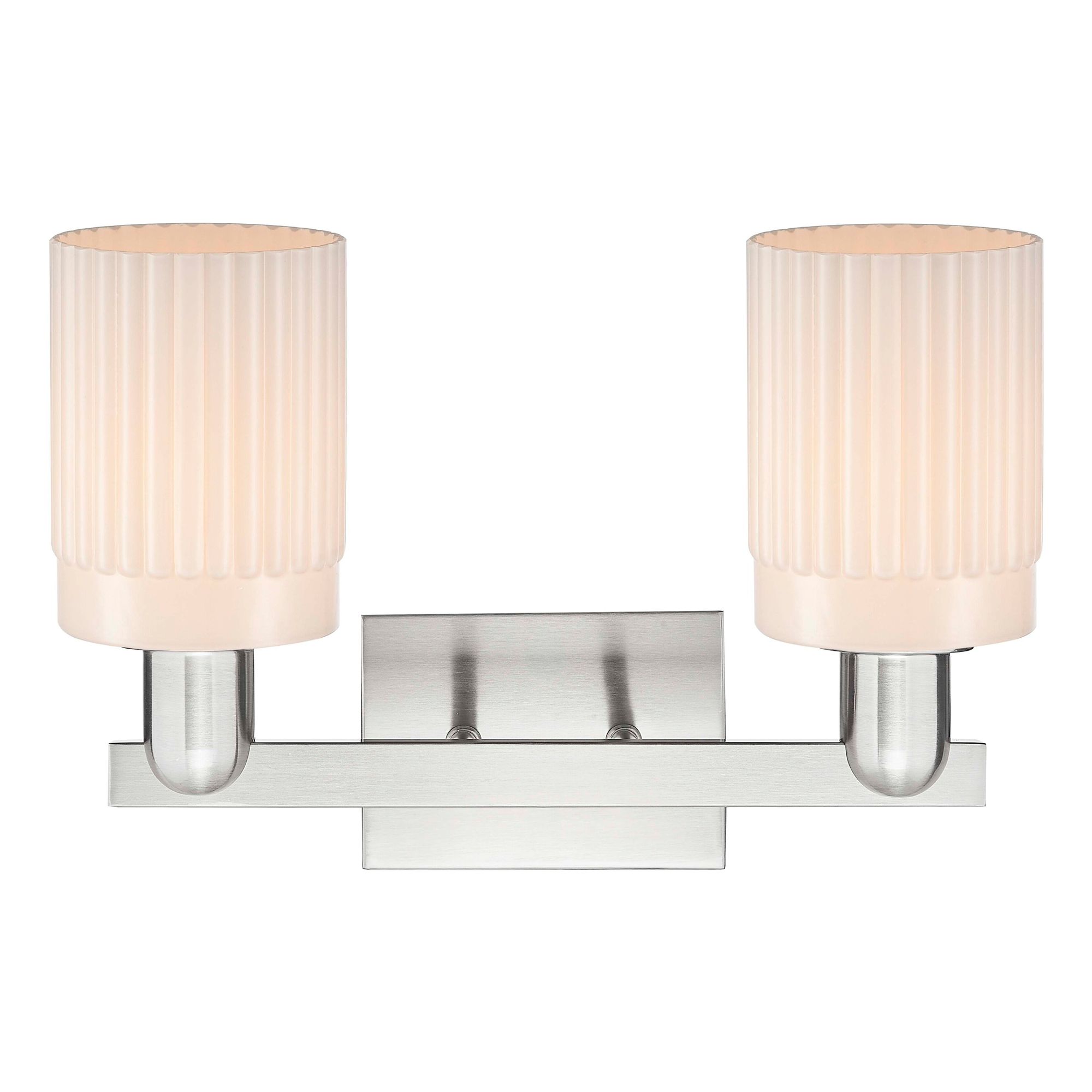 Image 2 Arcadia Hadley 16"W 2 Light Nickel Bath Light w/ Matte White Shade more views