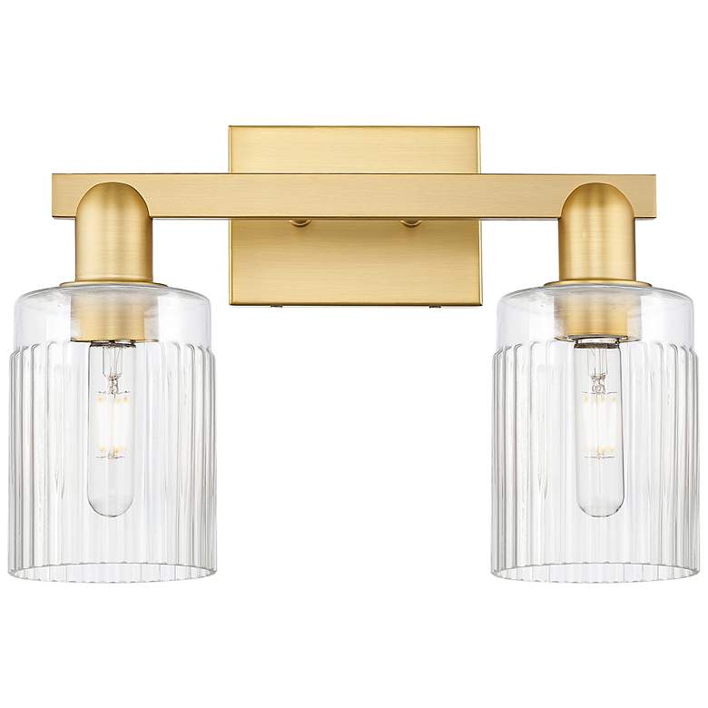 Image 1 Arcadia Hadley 16"W 2 Light Satin Gold Vanity Light With Clear Shade