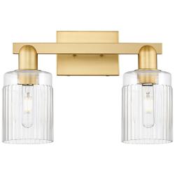 Arcadia Hadley 16"W 2 Light Satin Gold Vanity Light With Clear Shade