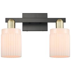 Arcadia Hadley 16"W 2-Lt Black Brass Bath Light w/ Matte White Shade