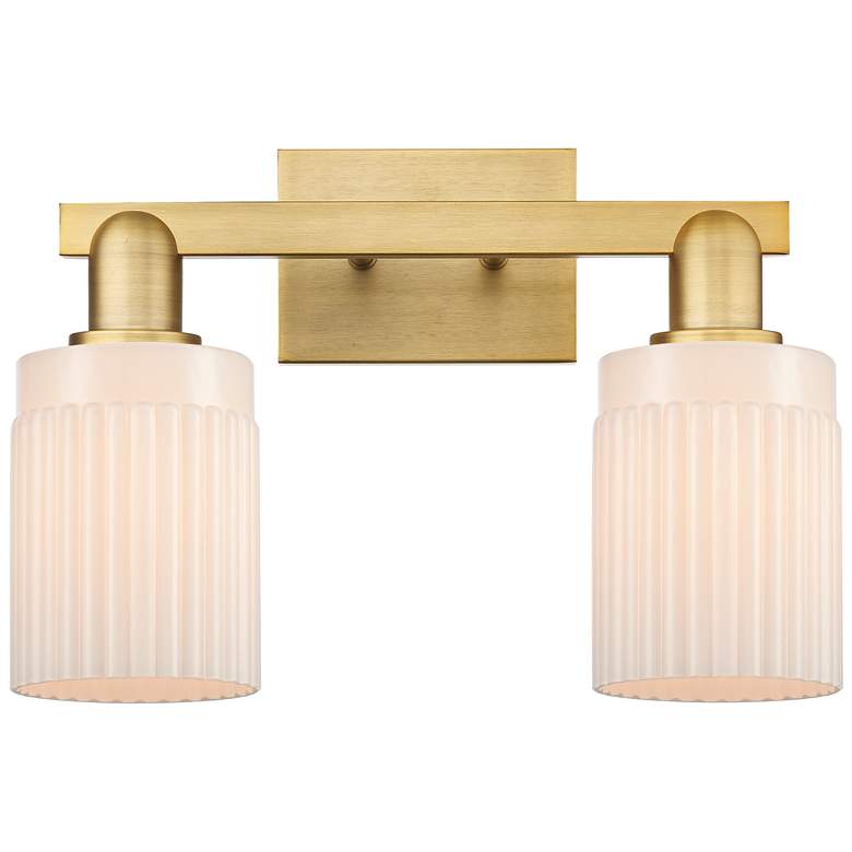Image 1 Arcadia Hadley 16"W 2-Lt Brushed Brass Bath Light w/ Matte White Shade