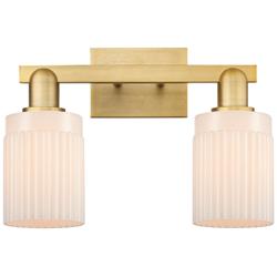 Arcadia Hadley 16"W 2-Lt Brushed Brass Bath Light w/ Matte White Shade