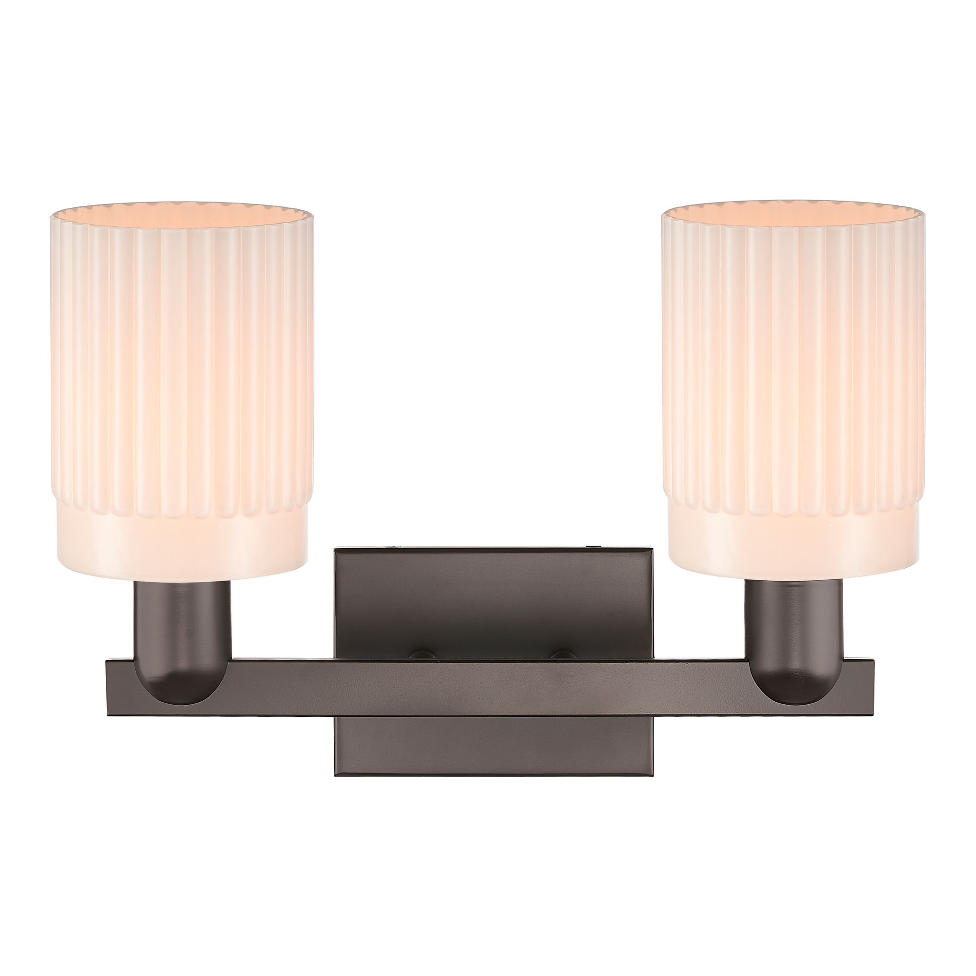 Image 2 Arcadia Hadley 16"W 2-Lt Oiled Bronze Bath Light w/ Matte White Shade more views