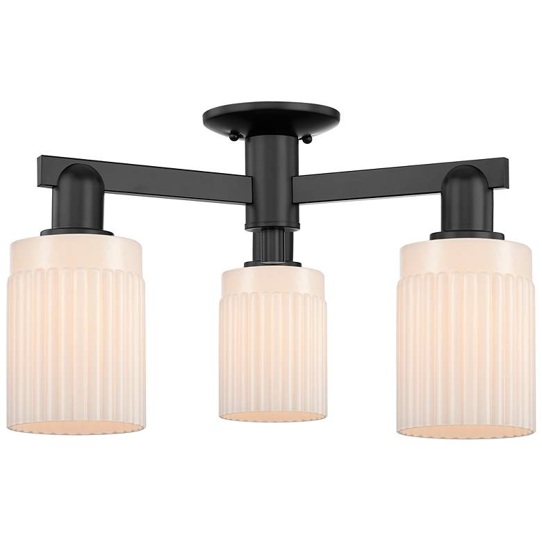 Image 1 Arcadia Hadley 22"W 3 Light Black Semi-Flush w/ Matte White Shade