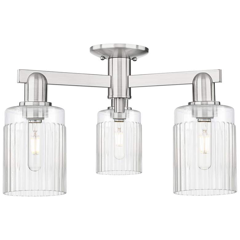 Image 1 Arcadia Hadley 22"W 3 Light Brushed Nickel Semi-Flush w/ Clear Shade