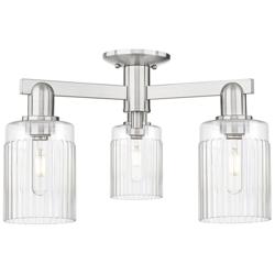 Arcadia Hadley 22"W 3 Light Brushed Nickel Semi-Flush w/ Clear Shade