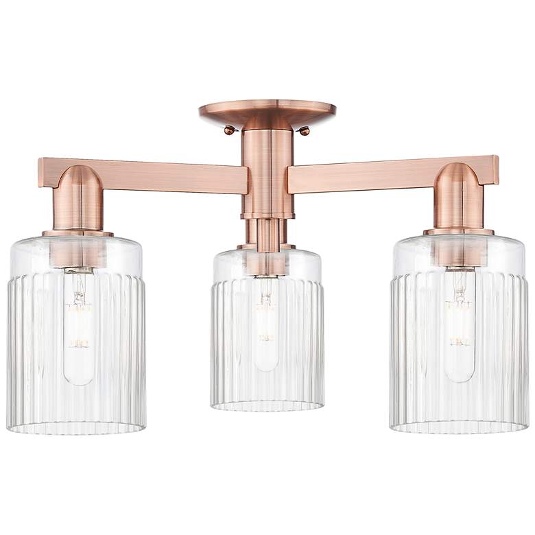 Image 1 Arcadia Hadley 22"W 3 Light Copper Semi.Flush Mount With Clear Shade