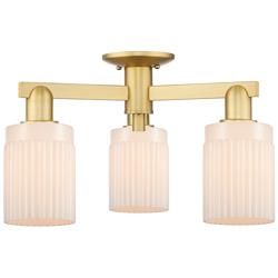 Arcadia Hadley 22"W 3 Light Gold Semi.Flush Mount w/ Matte White Shade