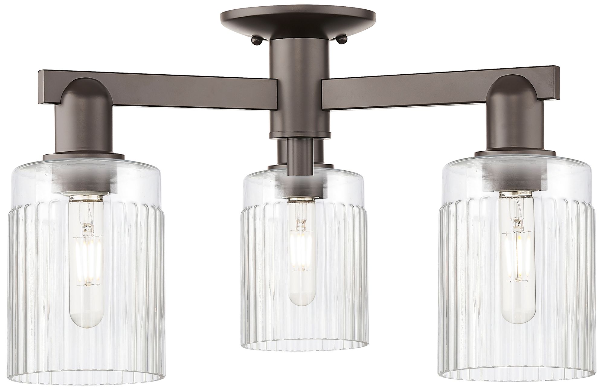 Arcadia Hadley 22"W 3 Light Oiled Bronze Semi-Flush w/ Clear Shade