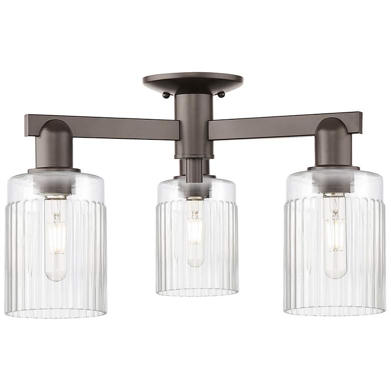 Image 1 Arcadia Hadley 22"W 3 Light Oiled Bronze Semi-Flush w/ Clear Shade