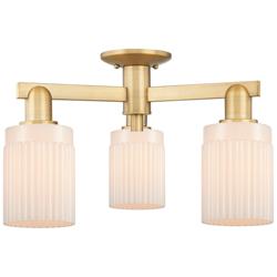 Arcadia Hadley 22"W 3-Lt Brushed Brass Semi-Flush w/ Matte White Shade
