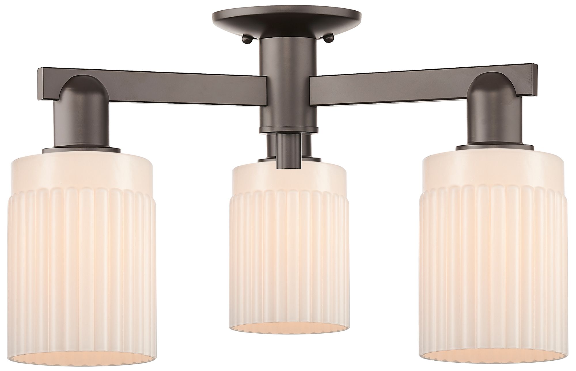 Arcadia Hadley 22"W 3-Lt Oiled Bronze Semi-Flush w/ Matte White Shade