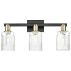 Arcadia Hadley 24"W 3 Light Black And Brass Bath Light w/ Clear Shade