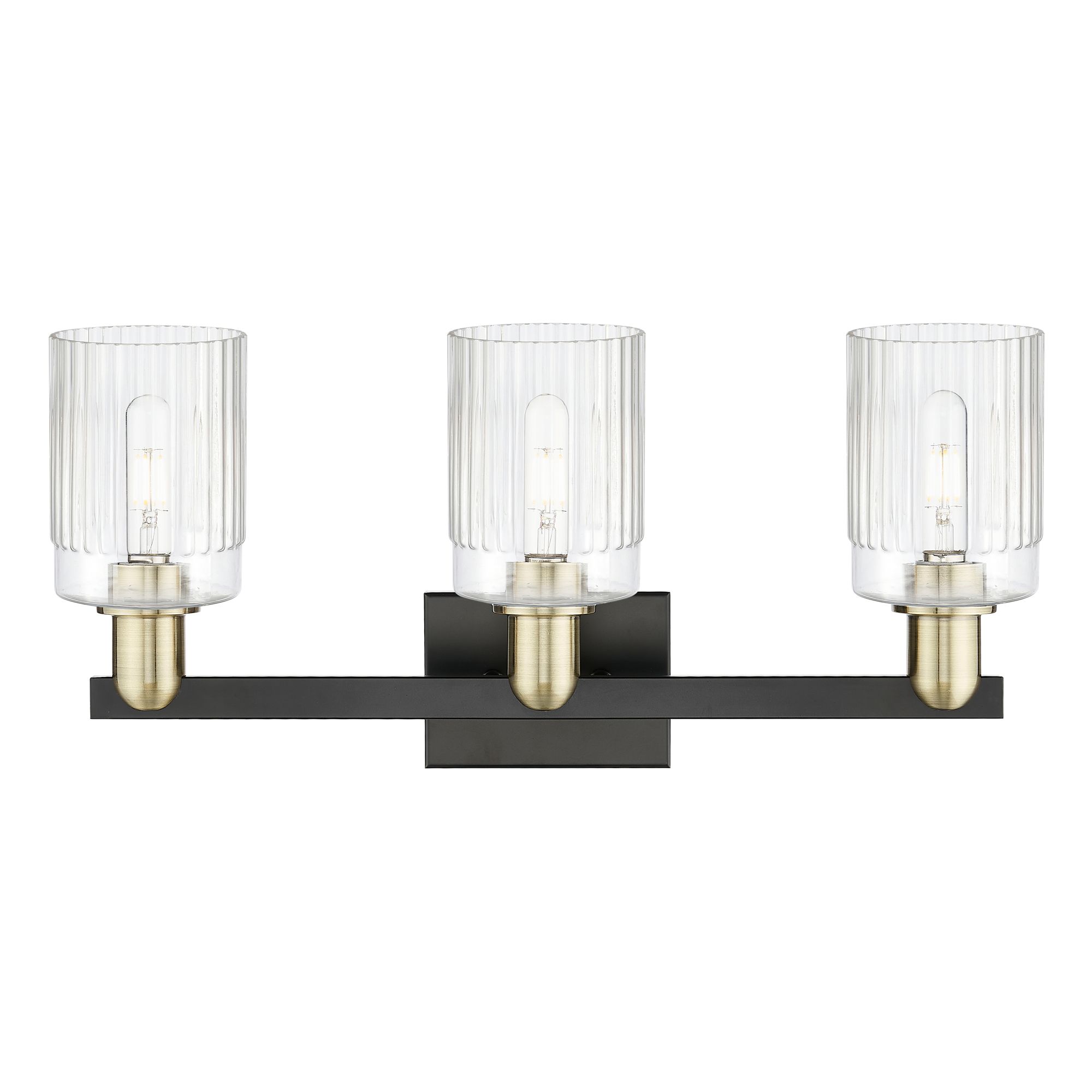 Image 2 Arcadia Hadley 24"W 3 Light Black And Brass Bath Light w/ Clear Shade more views