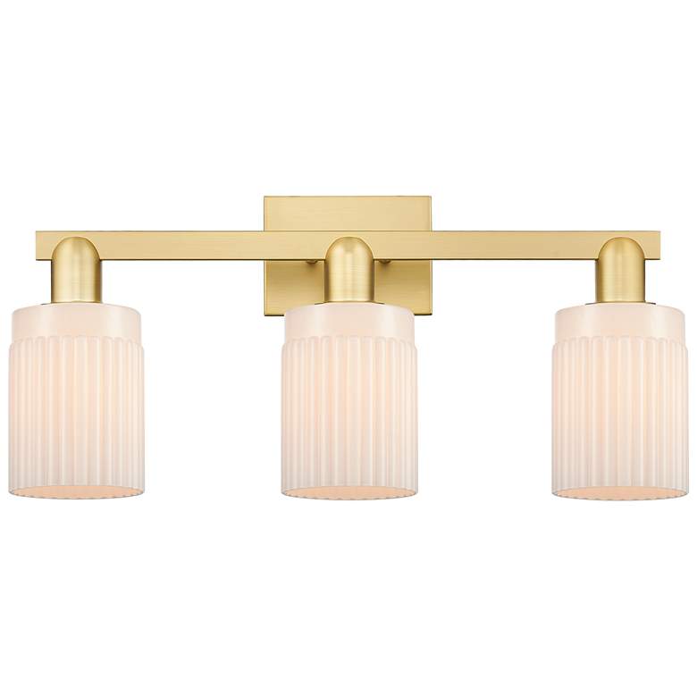 Image 1 Arcadia Hadley 24"W 3 Light Gold Vanity Light w/ Matte White Shade
