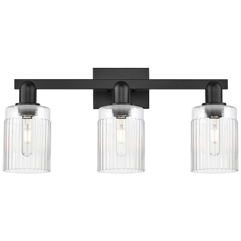 Image 1 Arcadia Hadley 24"W 3 Light Matte Black Vanity Light With Clear Shade