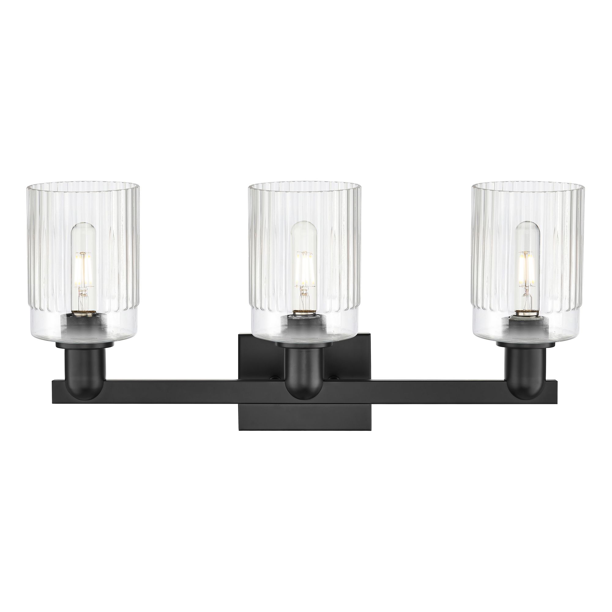 Image 2 Arcadia Hadley 24"W 3 Light Matte Black Vanity Light With Clear Shade more views
