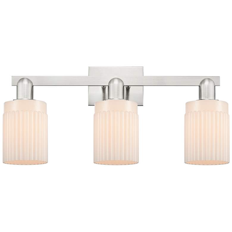 Image 1 Arcadia Hadley 24"W 3 Light Nickel Bath Light w/ Matte White Shade