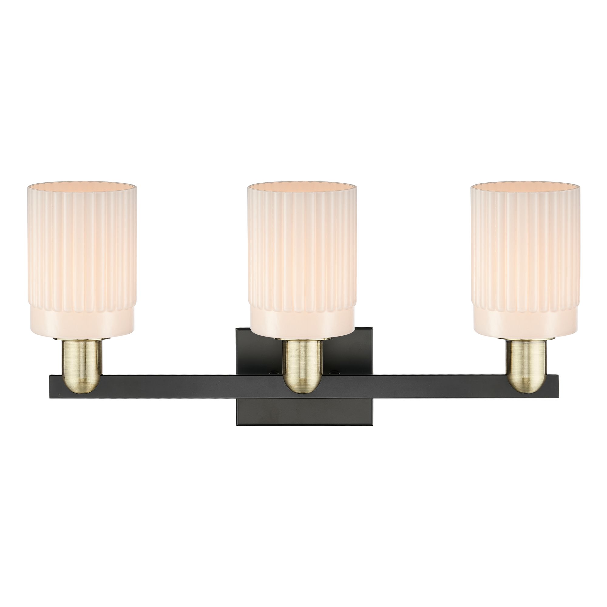 Image 2 Arcadia Hadley 24"W 3-Lt Black Brass Bath Light w/ Matte White Shade more views