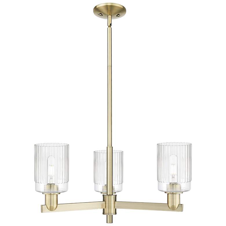 Image 1 Arcadia Hadley 26"W 3 Light Brass Stem Chandelier With Clear Shade