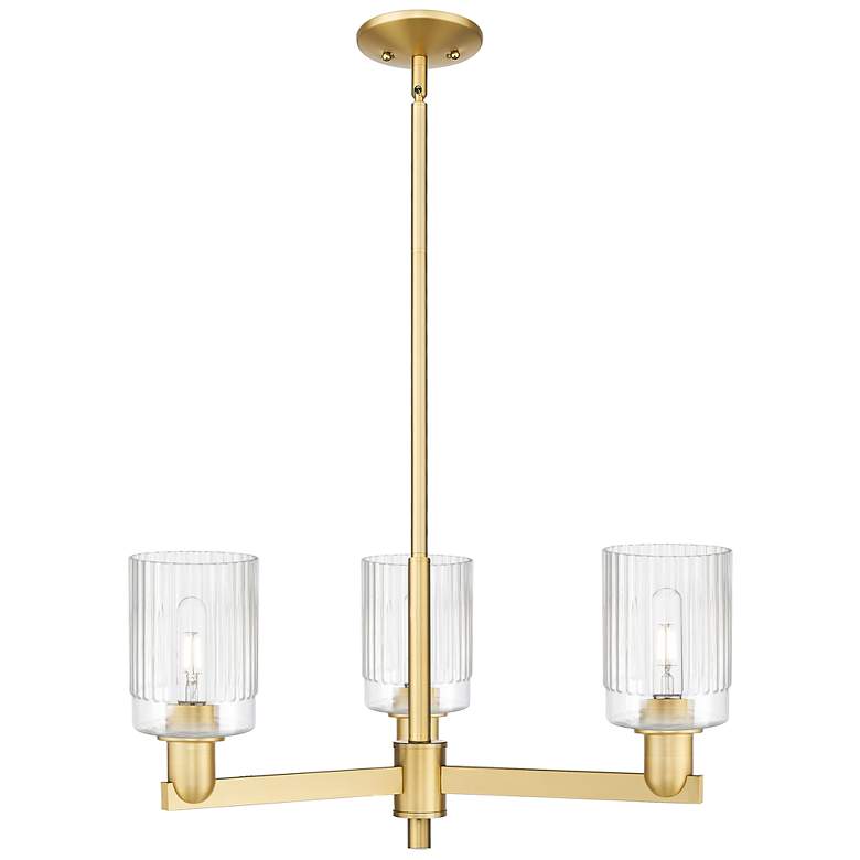 Image 1 Arcadia Hadley 26"W 3 Light Gold Stem Hung Chandelier w/ Clear Shade