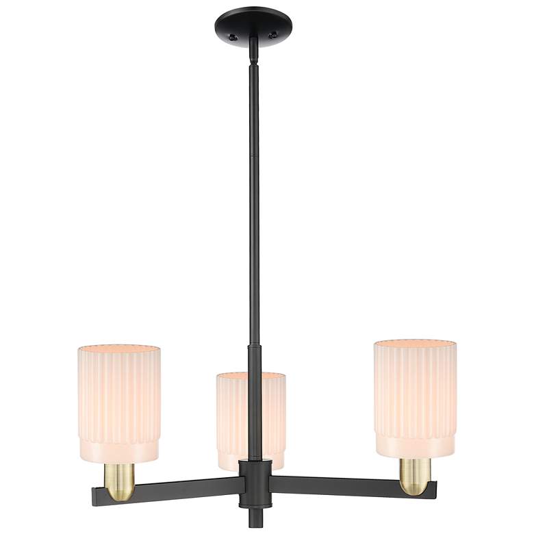 Image 1 Arcadia Hadley 26"W 3-Lt Black Brass Stem Chandelier w/ White Shade