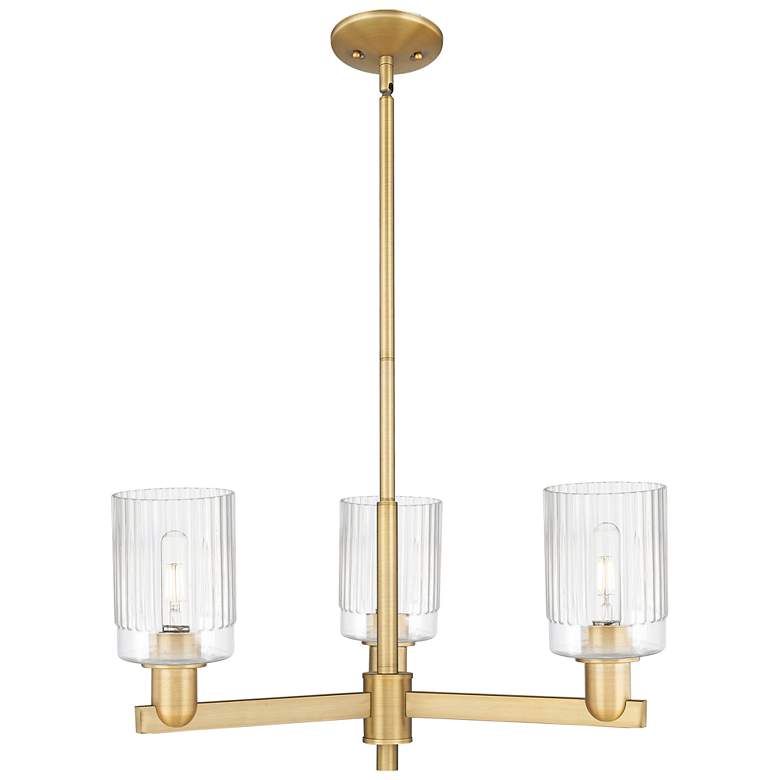 Image 1 Arcadia Hadley 26"W 3-Lt Brushed Brass Stem Chandelier w/ Clear Shade
