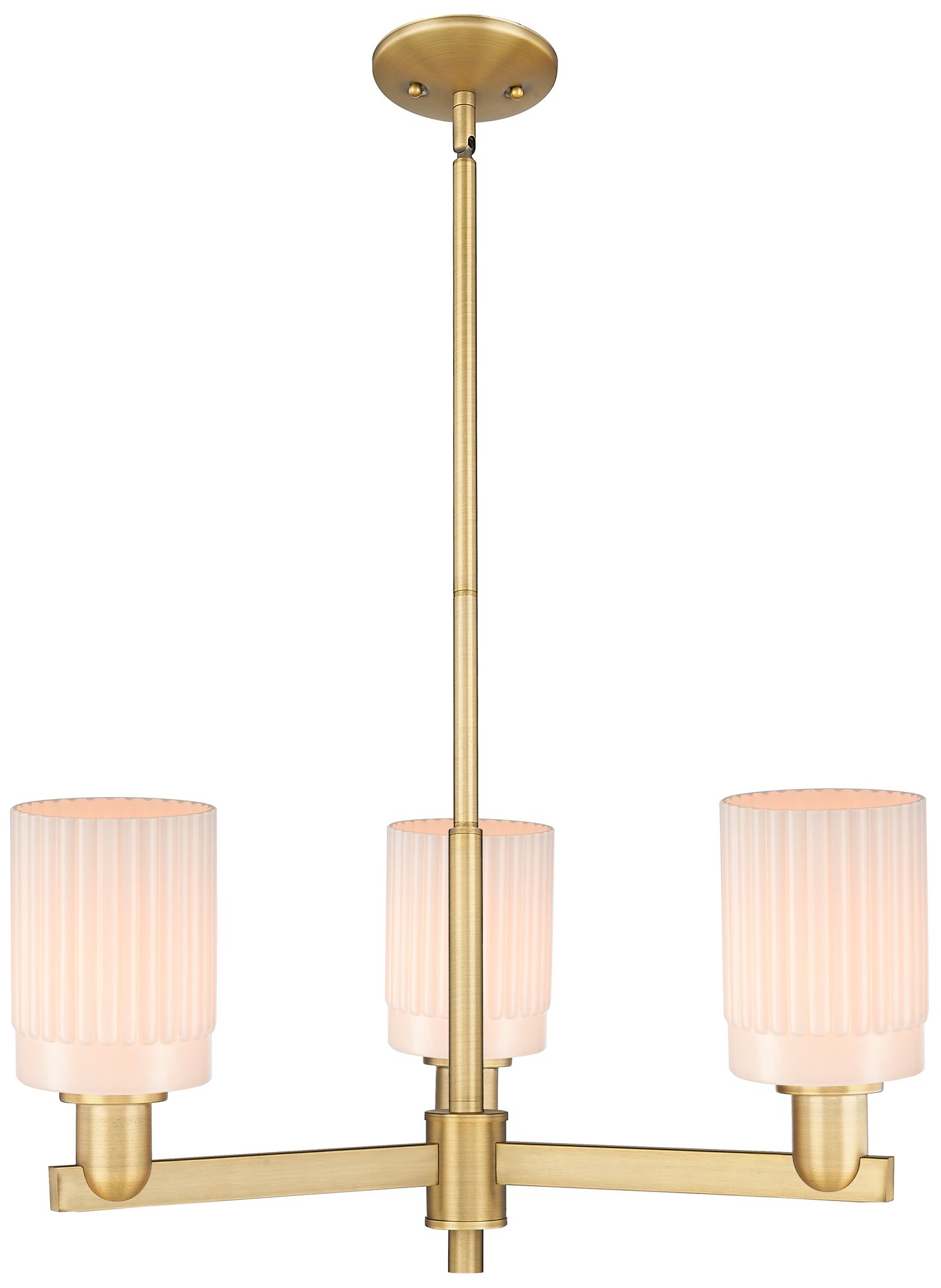 Arcadia Hadley 26"W 3-Lt Brushed Brass Stem Chandelier w/ White Shade