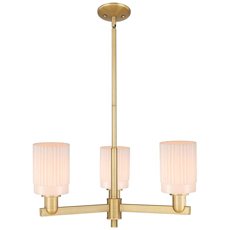 Image 1 Arcadia Hadley 26"W 3-Lt Brushed Brass Stem Chandelier w/ White Shade