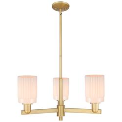 Arcadia Hadley 26"W 3-Lt Brushed Brass Stem Chandelier w/ White Shade