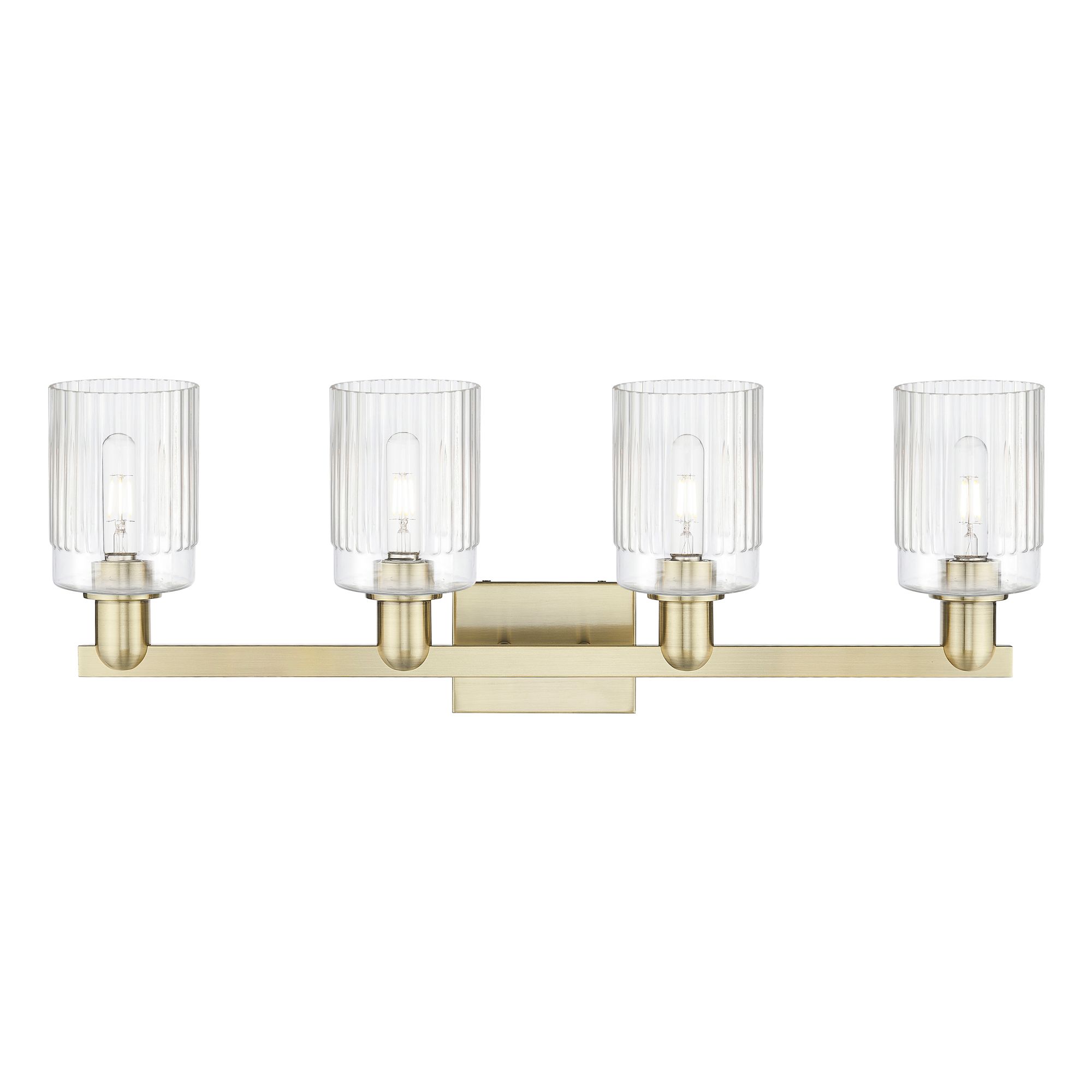 Image 2 Arcadia Hadley 32"W 4 Light Antique Brass Bath Light With Clear Shade more views