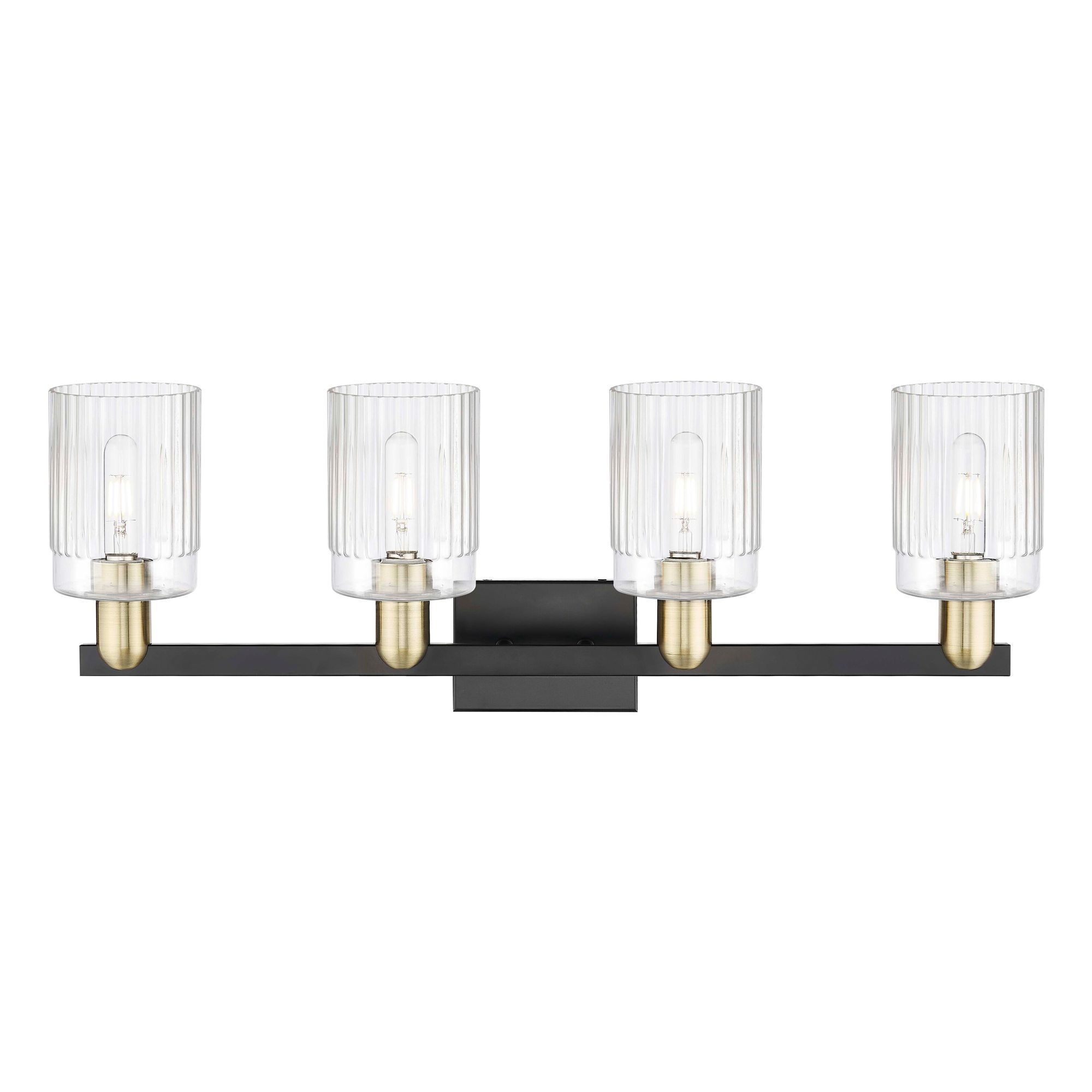 Image 2 Arcadia Hadley 32"W 4 Light Black And Brass Bath Light w/ Clear Shade more views