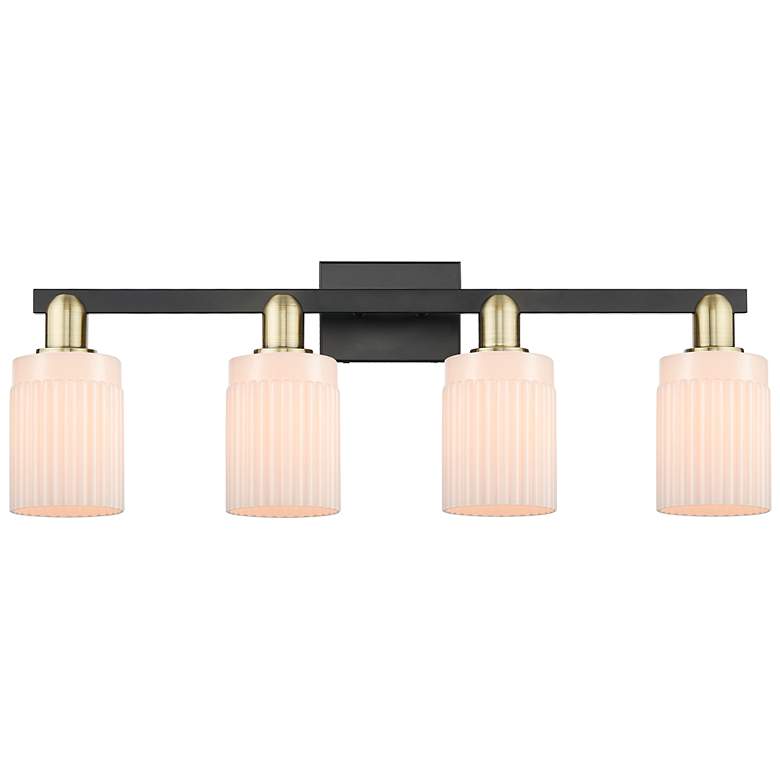 Image 1 Arcadia Hadley 32"W 4 Light Black Brass Vanity w/ Matte White Shade