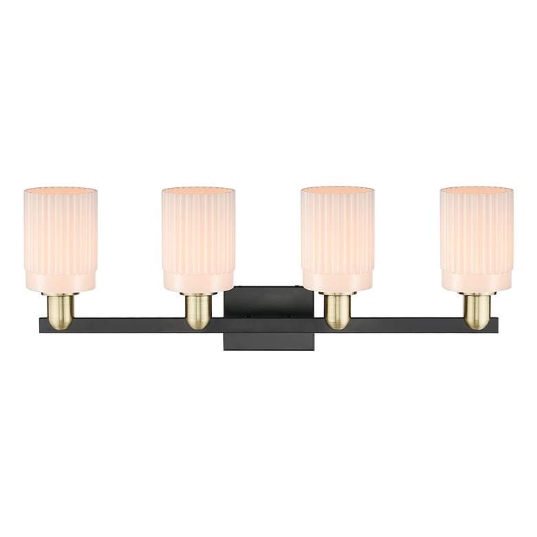 Image 2 Arcadia Hadley 32"W 4 Light Black Brass Vanity w/ Matte White Shade more views