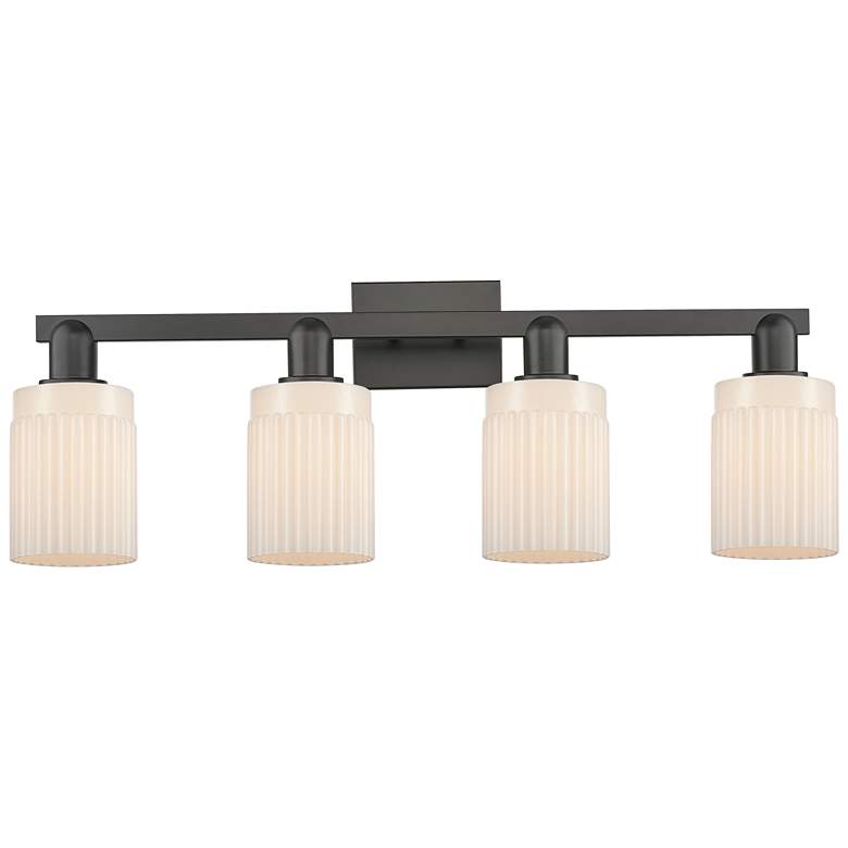 Image 1 Arcadia Hadley 32"W 4 Light Black Vanity Light w/ Matte White Shade