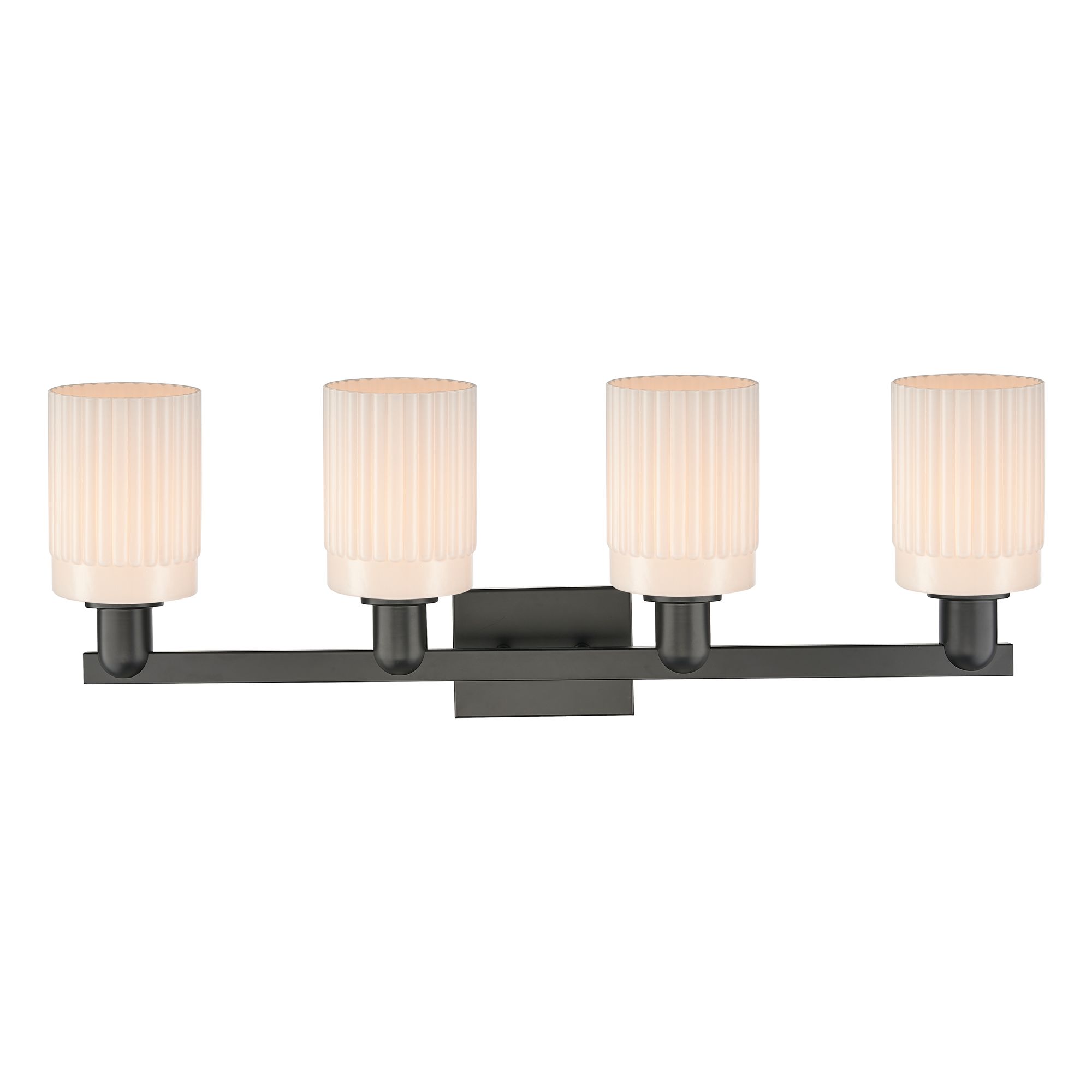 Image 2 Arcadia Hadley 32"W 4 Light Black Vanity Light w/ Matte White Shade more views