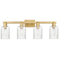 Arcadia Hadley 32"W 4 Light Brushed Brass Bath Light With Clear Shade